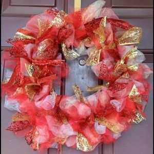 Gold and Red Ribbon Wreath